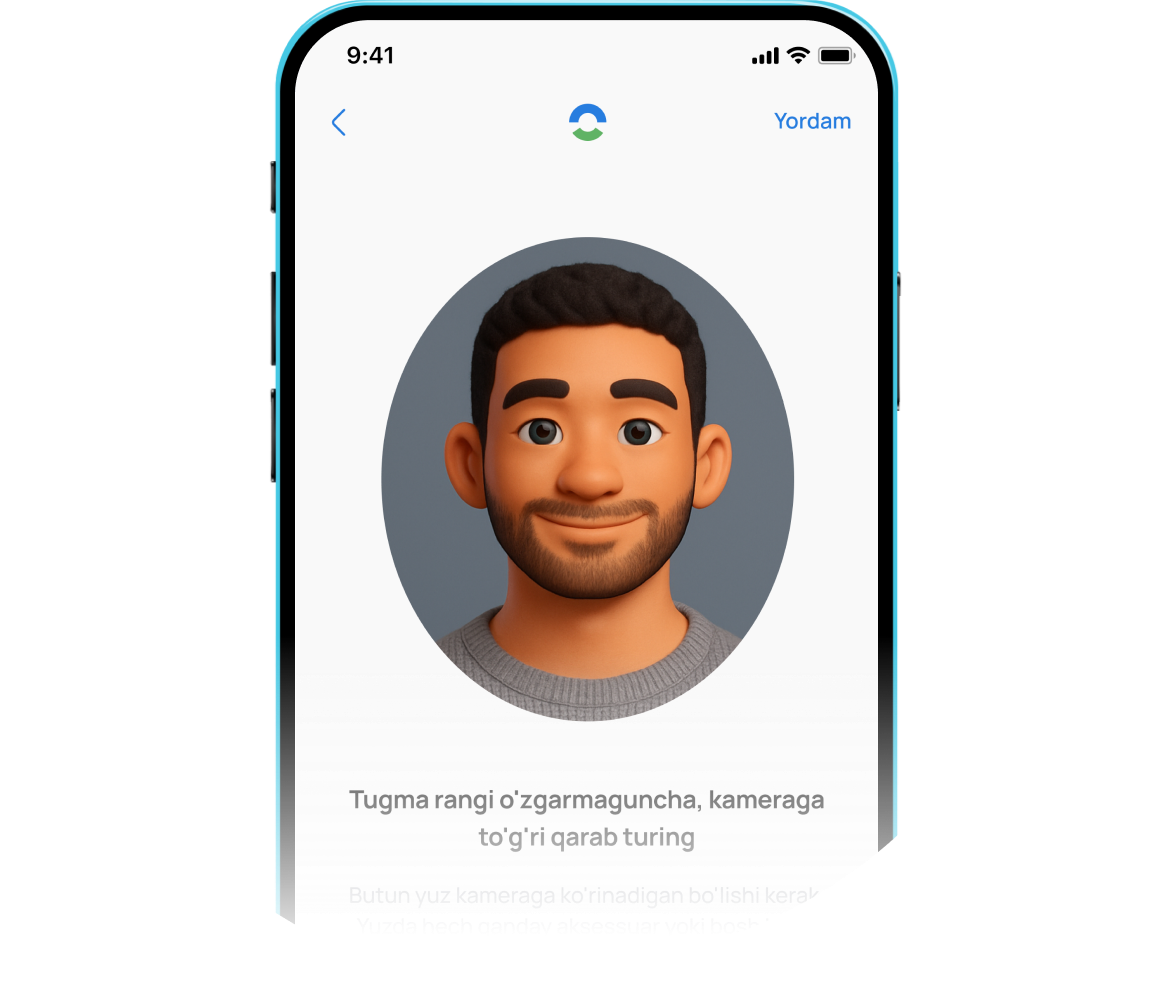 Ilovada ro'yxatdan o'ting <br />va shaxsingizni tasdiqlang